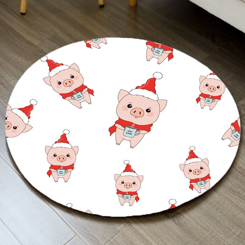 Christmas Theme Area Rug Funky Round Carpet Polypropylene Washable Area Rug for Living Room