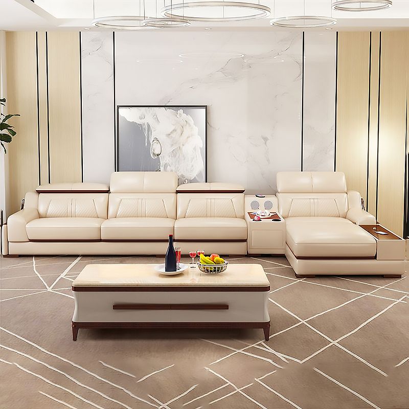 Contemporary Genuine Leather Stain-Resistant Sloped Arms Sofa & Chaise