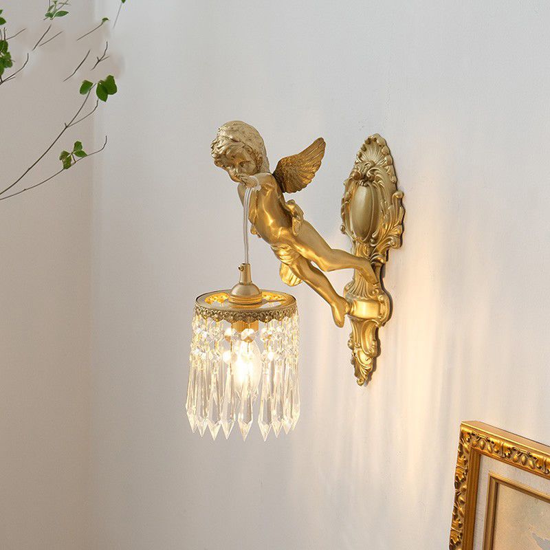 Cylinder Shape Crystal Wall Lighting Modern Style 1 Light Wall Mounted Light in Gold