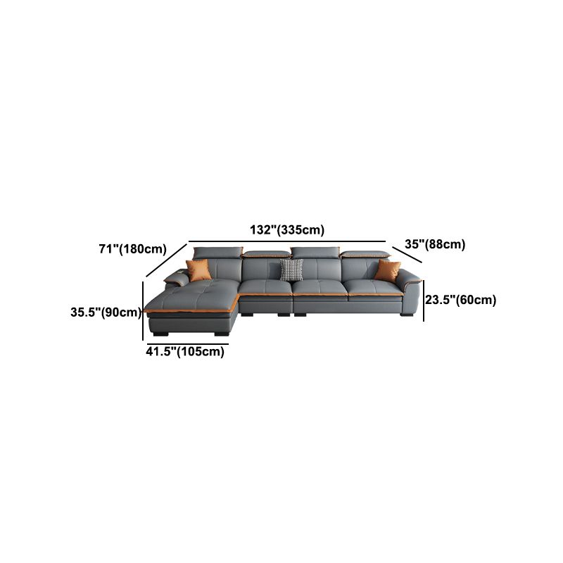 Tufted Pillow Top Arm Sectional Stain Resistant Sectional Gray Faux Leather