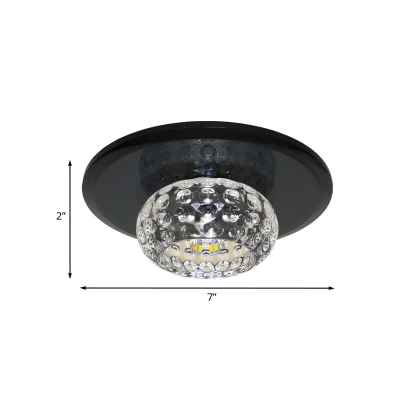 LED Flush Mount Ceiling Light Contemporary Bowl Faceted Clear Glass Lighting Fixture for Guest Room