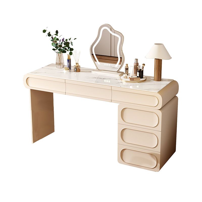 Glam Stone Beige Vanity Desk Bedroom Vanity Dressing Table with Drawer