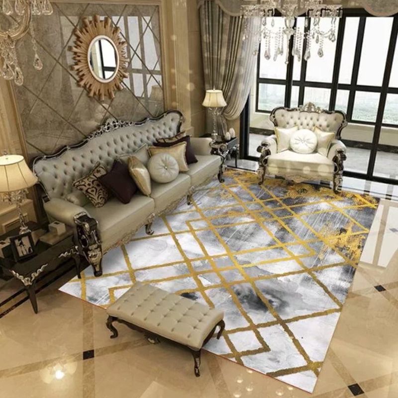 Gray Modern Rug Polyester Abstract Striped Rug Stain Resistant Rug for Home Decor