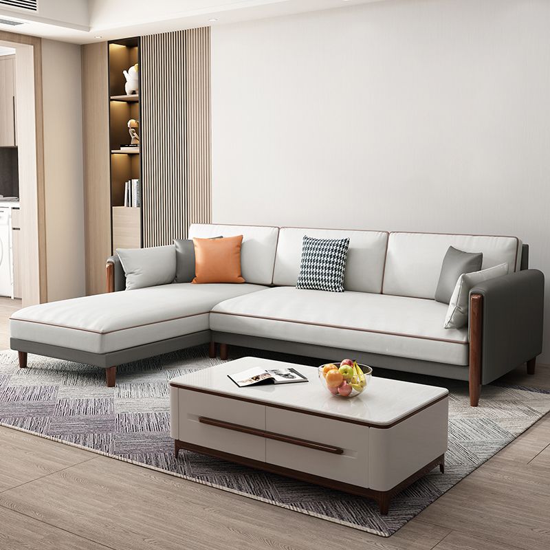 Modern 35.43 " H Faux Leather Square Arm Sofa & Chaise for Living Room