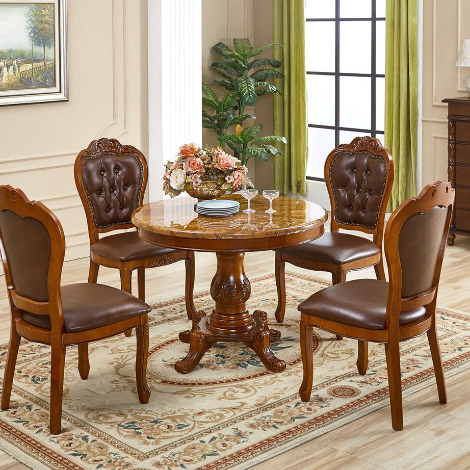 Round 4 Legs Victorian Style Dining Table Sintered Stone Fixed Table for Kitchen