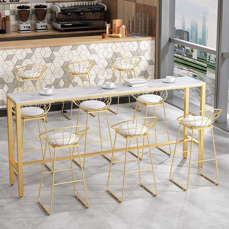 White Glam Style Bar Table in Metal and Faux Marble Bar Table for Dining Room
