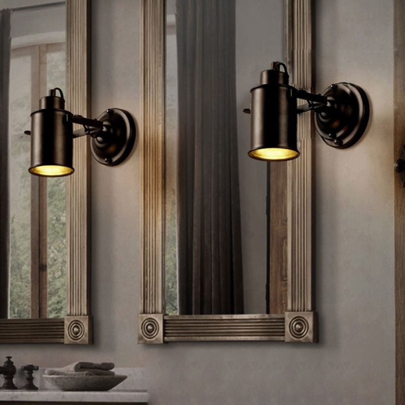 1 Light Geometric Industrial Metal Wall Lighting Fixtures in Black