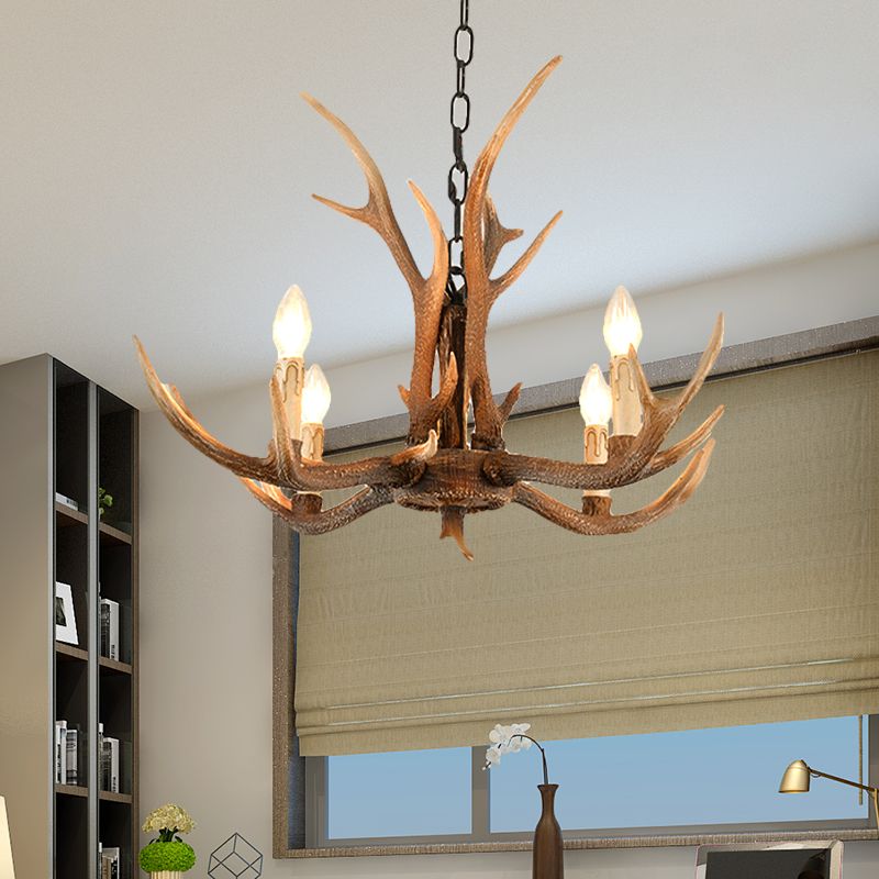 Resin Brown Hanging Chandelier Candelabra 4/6/8-Bulb Traditional Suspension Light for Living Room
