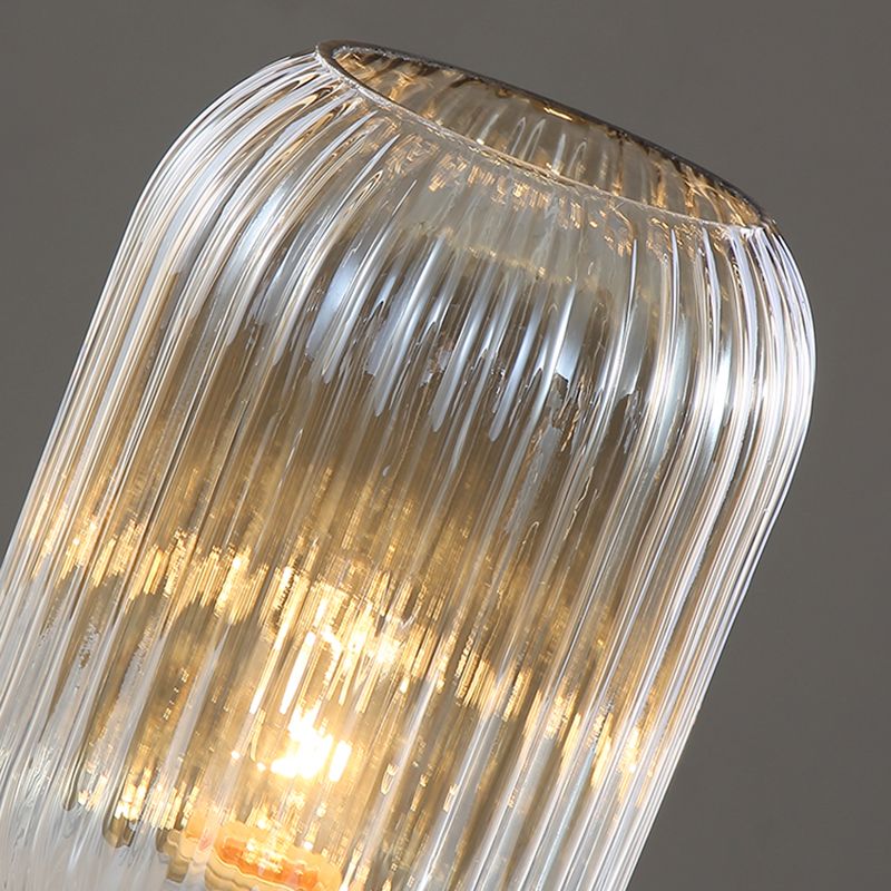 Simplicity Drum Tischlampe Ultra-moderne gerippte Glas Nachttisch-Lampe für Schlafzimmer