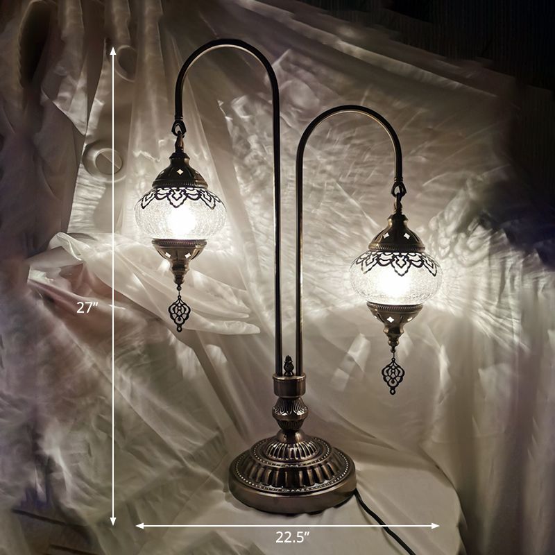 Lámpara de escritorio pequeña ovalada, cristal craquelado Vintage, 1/2/3 luces, lámpara de mesa de noche de bronce