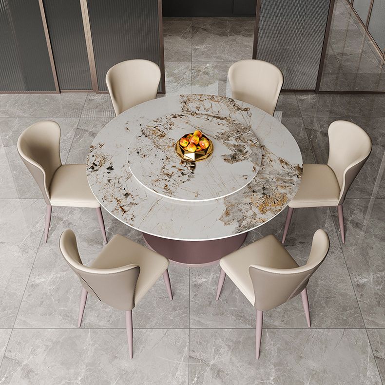 Round Sintered Stone Dining Table Modern Convertible Furniture with Pedestal Base