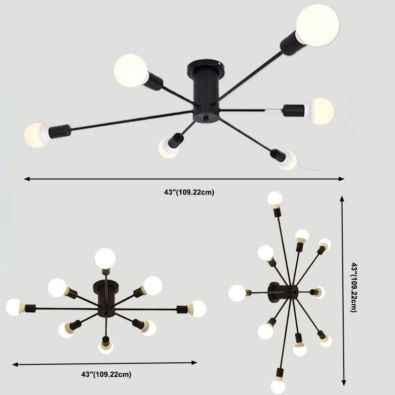 Multi Light Semi Flush Light Industrial Sputnik Metal Ceiling Lamp for Bedroom