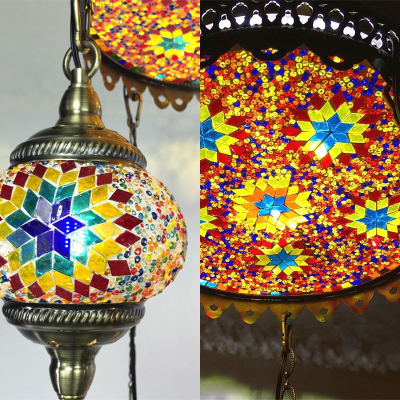 Ball Verre coloré Pagniseur de lustre Retro 6 têtes Plafond de bronze Light pour restaurant