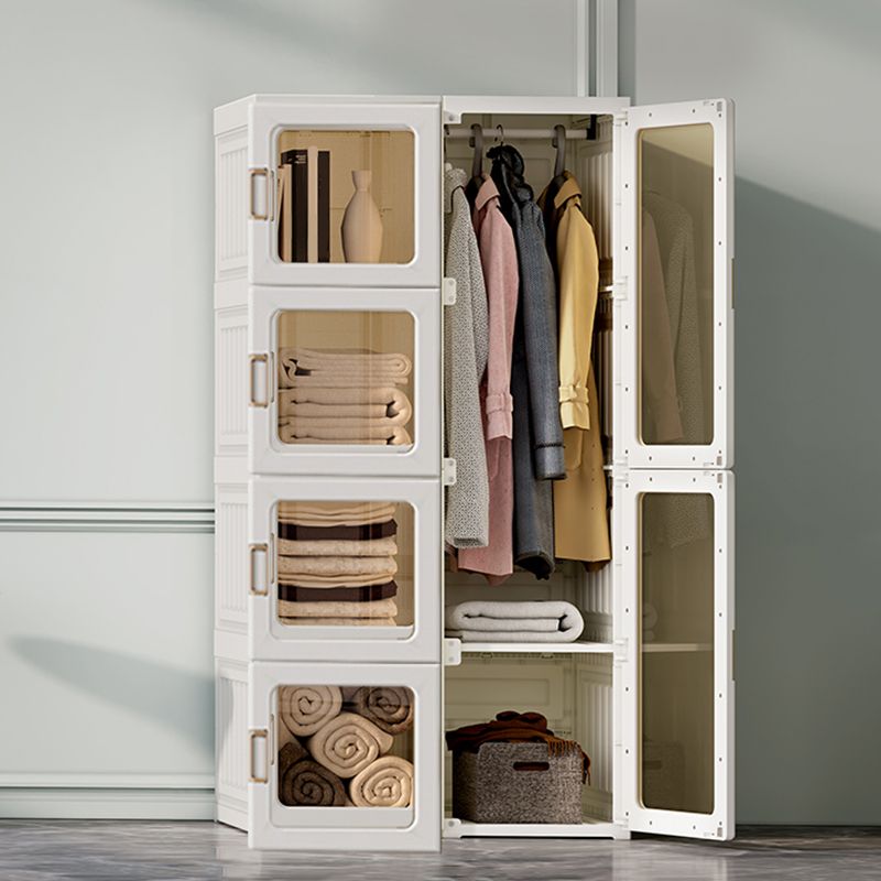 Contemporary Freestanding Plastic Wardrobe Foldable Wardrobe with Shelves in White