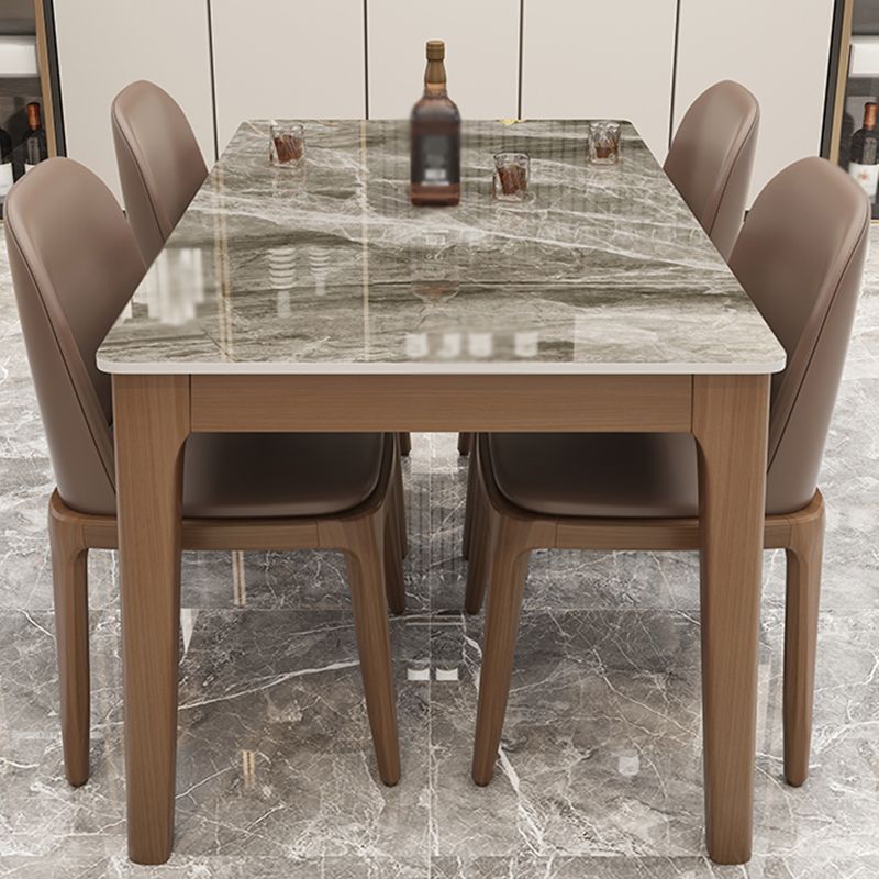Mid-Century Modern Dining Table Stone Dining Table with Solid Wood Base