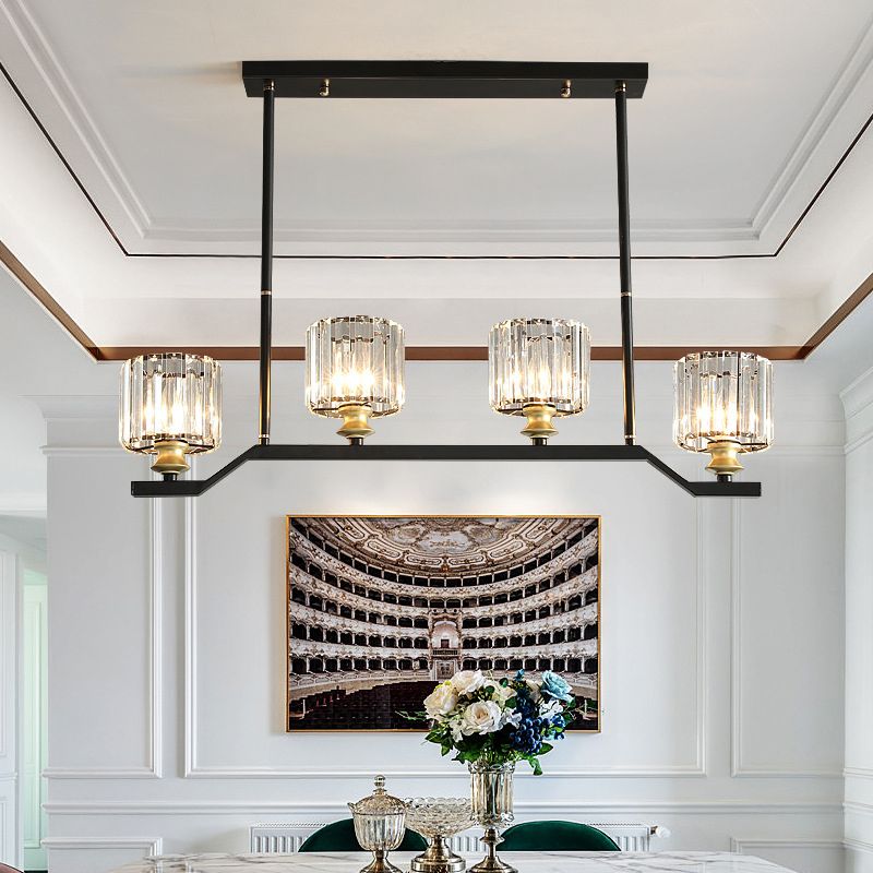 Contemporary Black 4-light Island Light Wrought Iron Cylinder Shaded Ceiling Lights