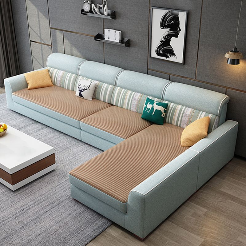 Modern Fabric Sofa & Chaise Square Arm Sofa with Bolster Pillows