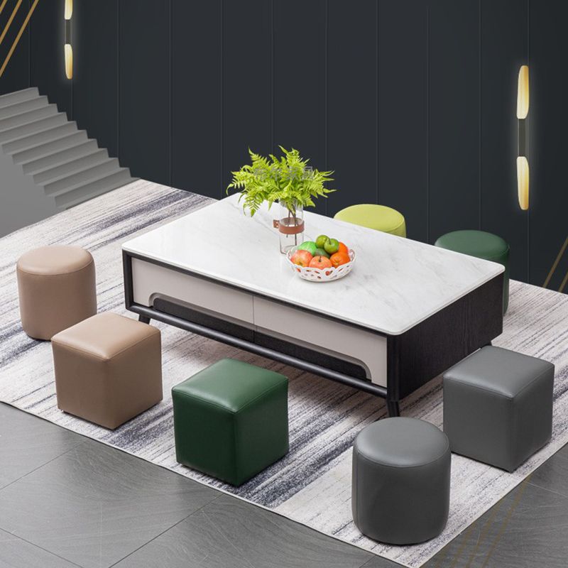 Contemporary Pouf Ottoman Faux Leather Upholstered Solid Color Ottoman