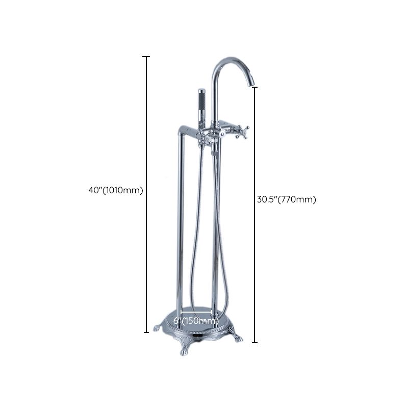 Floor Mounted Metal Clawfoot Tub Faucet Double Handles Freestanding Bathtub Faucet