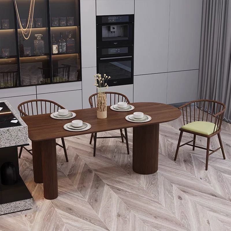 Modern Simple Solid Wood Table for Restaurant Oval Table with Three Pedestal