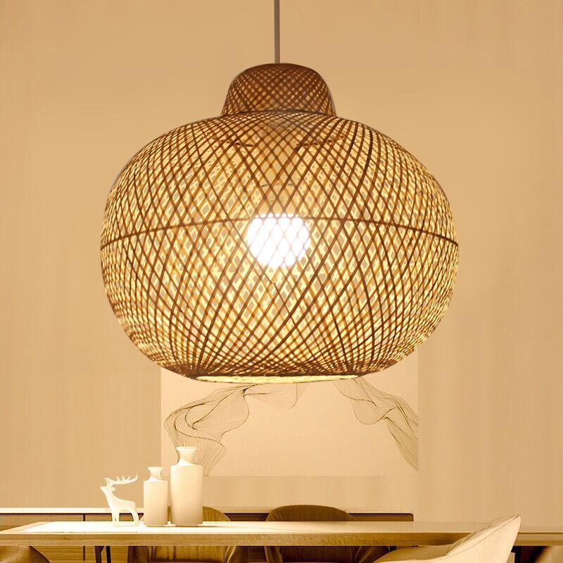 1 Bulb Handmade Pendant Lighting Modernist Bamboo Hanging Light Fixture in Wood