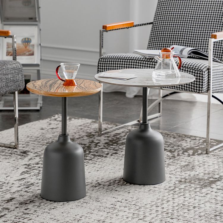 Modernistic Pedestal End Table Slate/Wood Top Round Corner Table