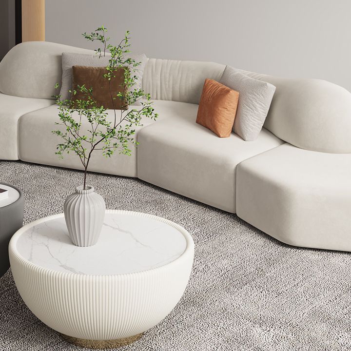 33" Wide Glam Sectional Sofa White Leather Sleeper Sectional