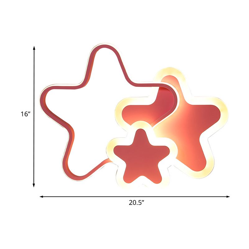 16.5"/20.5" W LED Girls Bedroom Flushmount Lighting Kids Pink Ceiling Flush Mount with Star Acrylic Shade