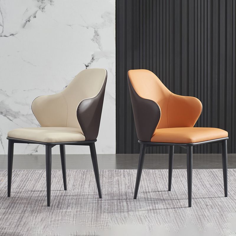 Modern Upholstered Dining Arm Chair Faux Leather and Metal Dining Chair