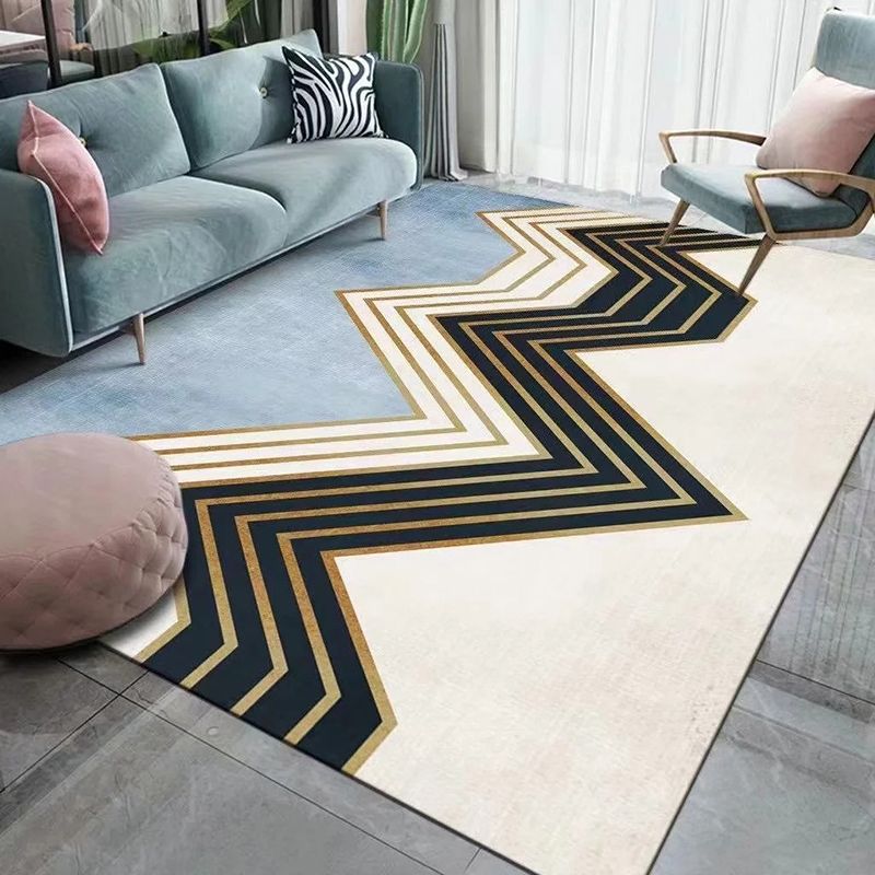 Light Gray Modern Rug Polyester Abstract Print Rug Non-Slip Backing Rug for Home Decor