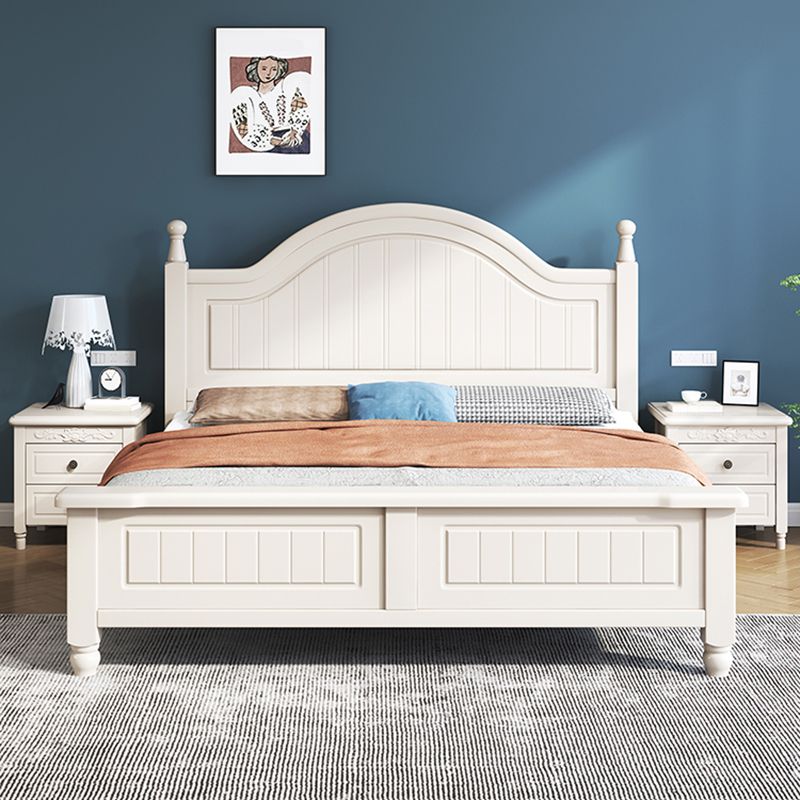 Contemporary Wood Arched Standard Bed, White Panel Headboard Bed