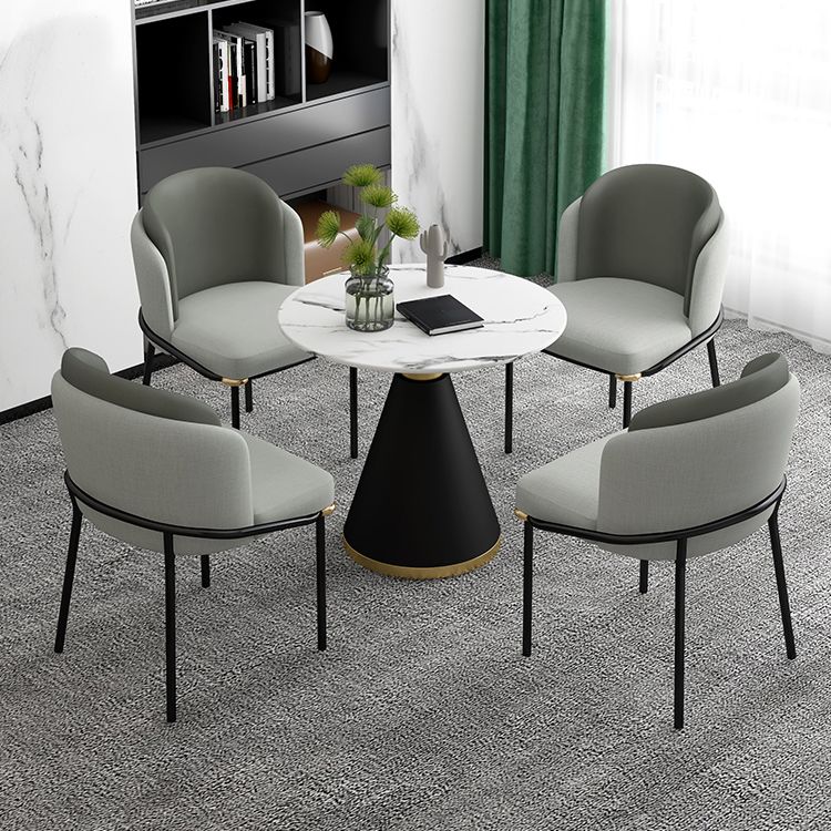 Metal Contemporary Round Dining Table Sintered Stone Top Table with Pedestal Base