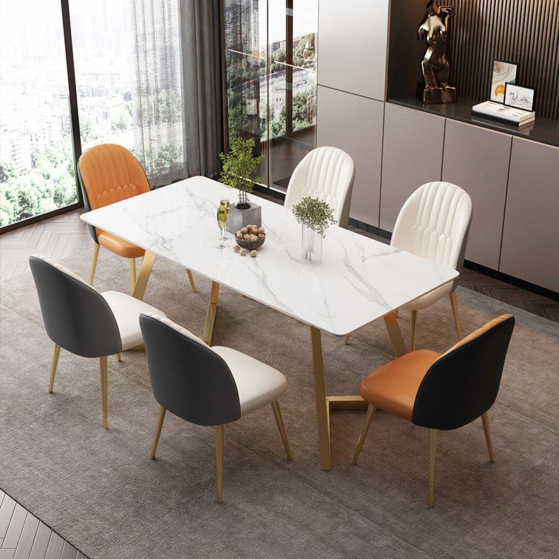 Glam Rectangle Dining Table Set 1/2/5/7 Pieces Dinette Set with White Sintered Stone Top