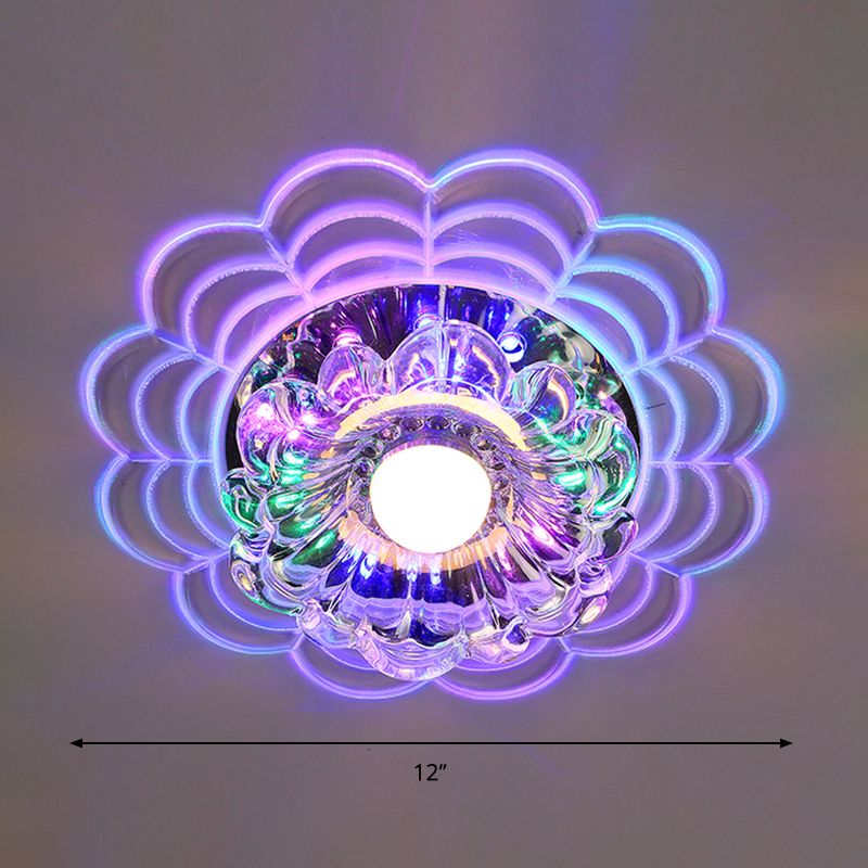 Contemporary Bloom LED Flush Mount Clear Crystal Glass Hallway Ceiling Mounted Fixture in Stainless-Steel, Warm/White/Multi Color Light