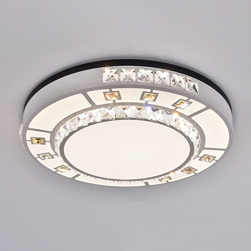 Drum LED Flush Mount Light Simplicity Crystal Bedroom Flush Mount Ceiling Light in Stainless-Steel