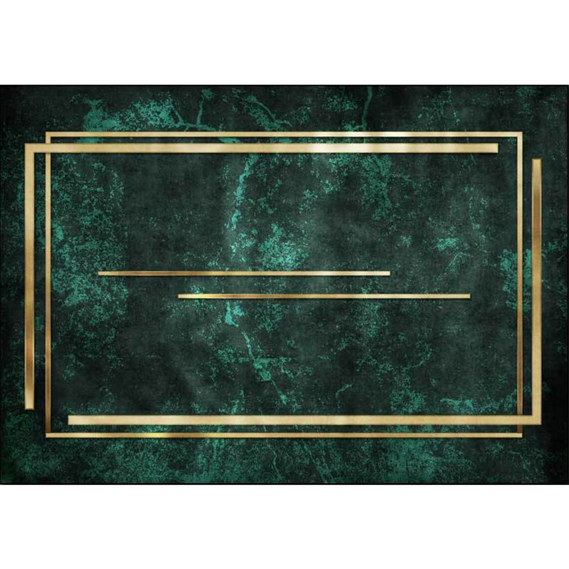 Novelty Abstract Rug Green and Golden Polyester Rug Machine Washable Non-Slip Area Rug for Bedroom