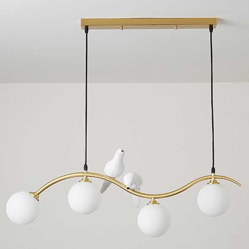 Branch and Bird Island Light Minimalist Metal Diner Pendente soffitto con sfera Opal Glass Shade