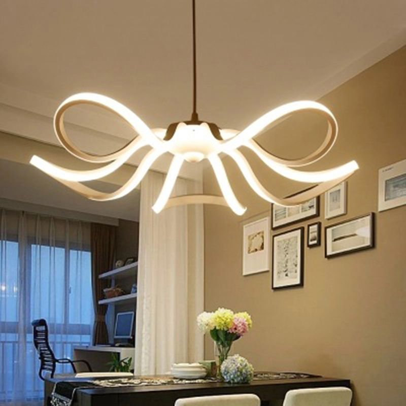 Flower Chandelier Lighting Minimalist Acrylic Restaurant LED Pendant Light in White