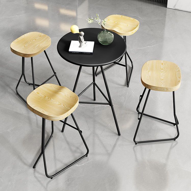 1/3/4/5 Pieces Industrial Iron Bar Table Set Round Bistro Set with Wood Top