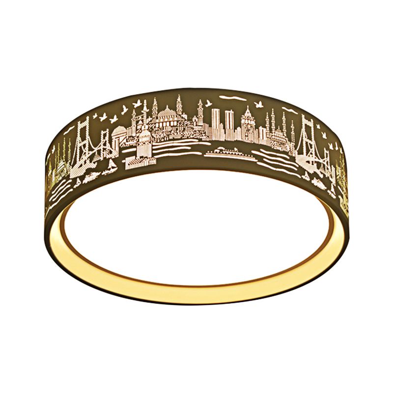 Plafonnier LED rond en acrylique avec vue sur la ville, plafonnier créatif pour salle d'étude en blanc