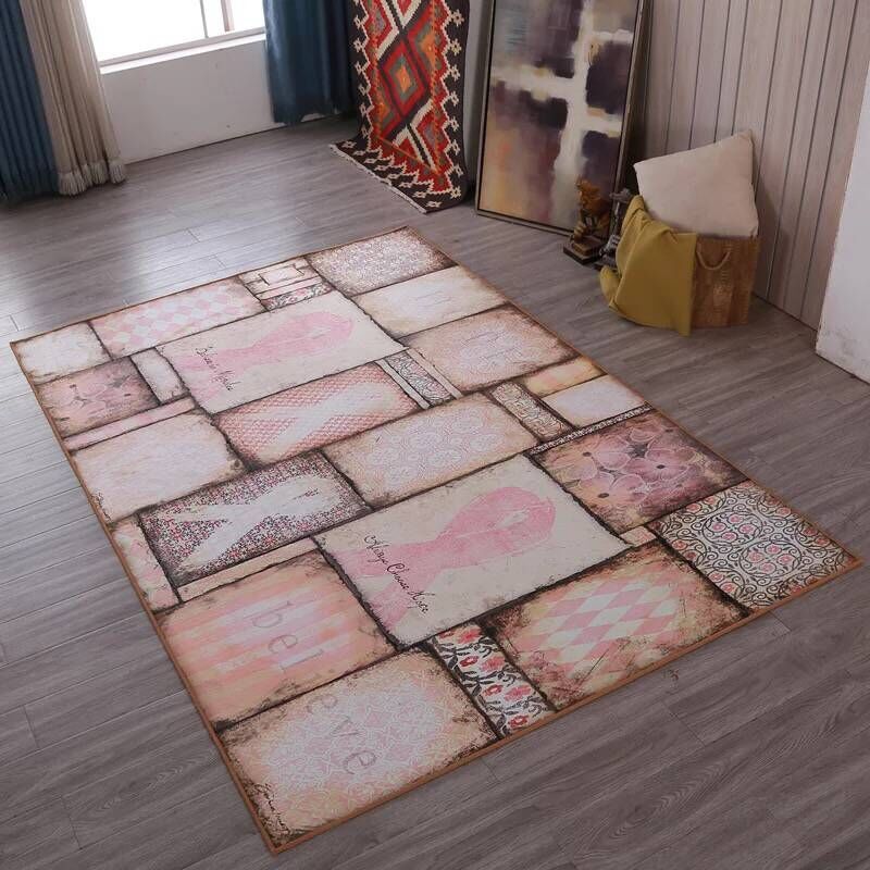 Multi Colored Living Room Rug Moroccan Patchwork Print Rug Synthetics Non-Slip Backing Pet Friendly Stain Resistant Rug