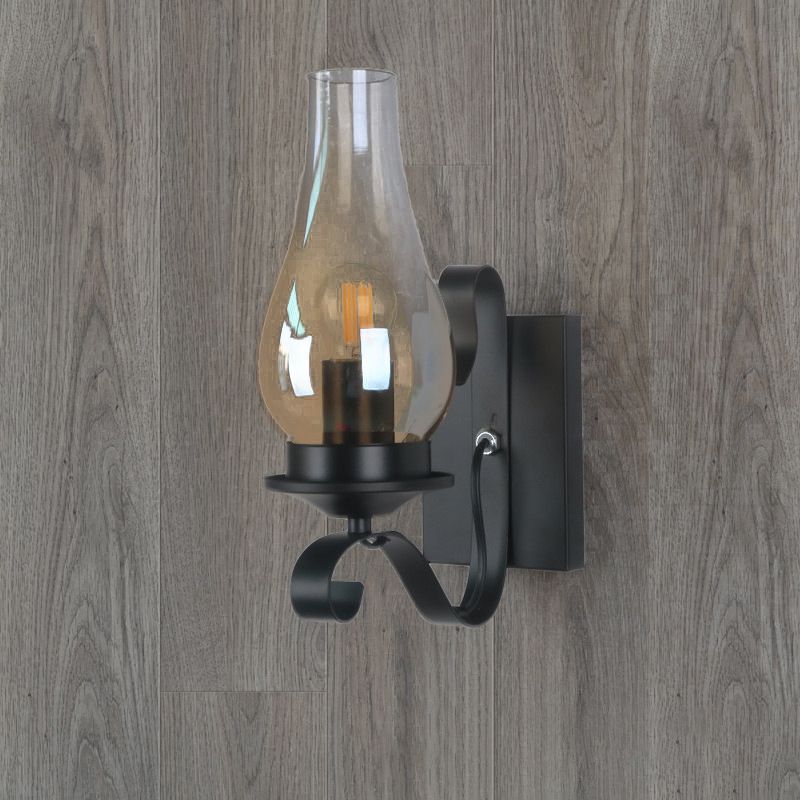 Regular Shape Wall Light Industrial Style Glass 1 Light Wall Lamp in Black