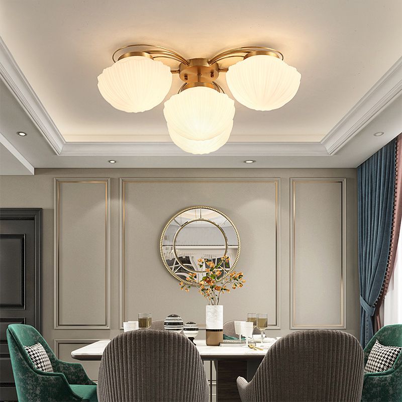 Bowl Shape Flush Light Modern Style Glass 3 Lights Flush Ceiling Light in White