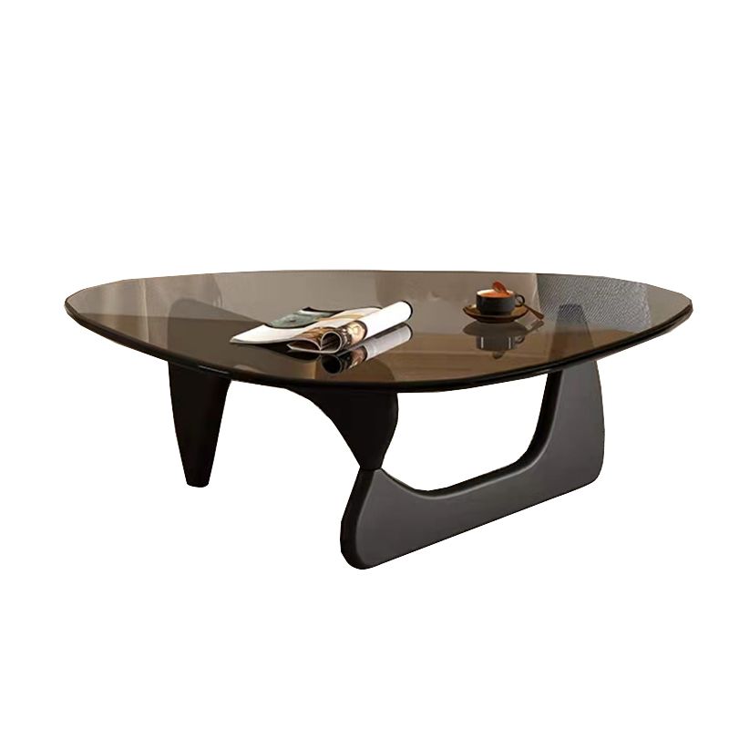 Contemporary Abstract Wooden Base Irregular Glass Top Coffee Table