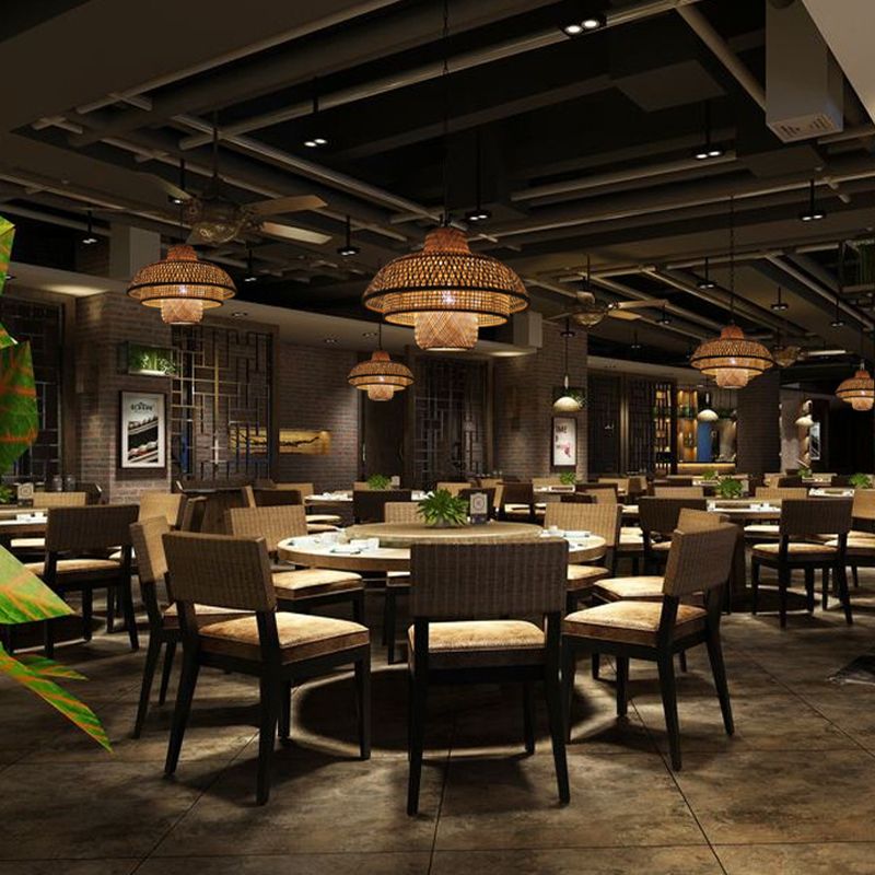 Lampada sospesa a 3 livelli in legno contemporaneo 1 testa a soffitto a sospensione per il ristorante