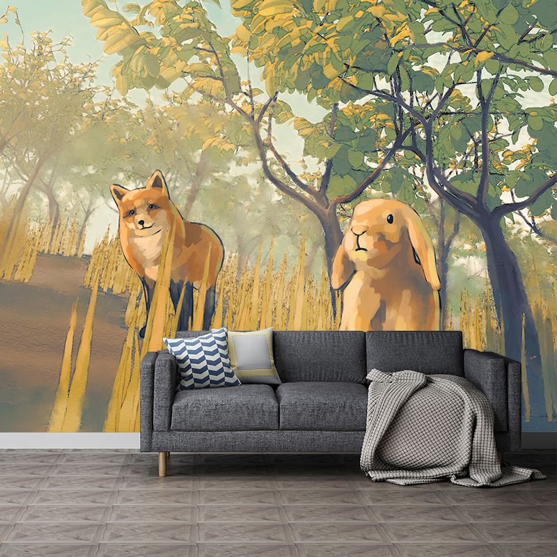 Forest Rabbit Illustration Mural Waterproof for Living Room and Bedroom Decoration