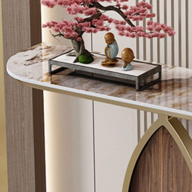 Glam Style Stone Top Consloe Table with Pedestal Base for Hall Table