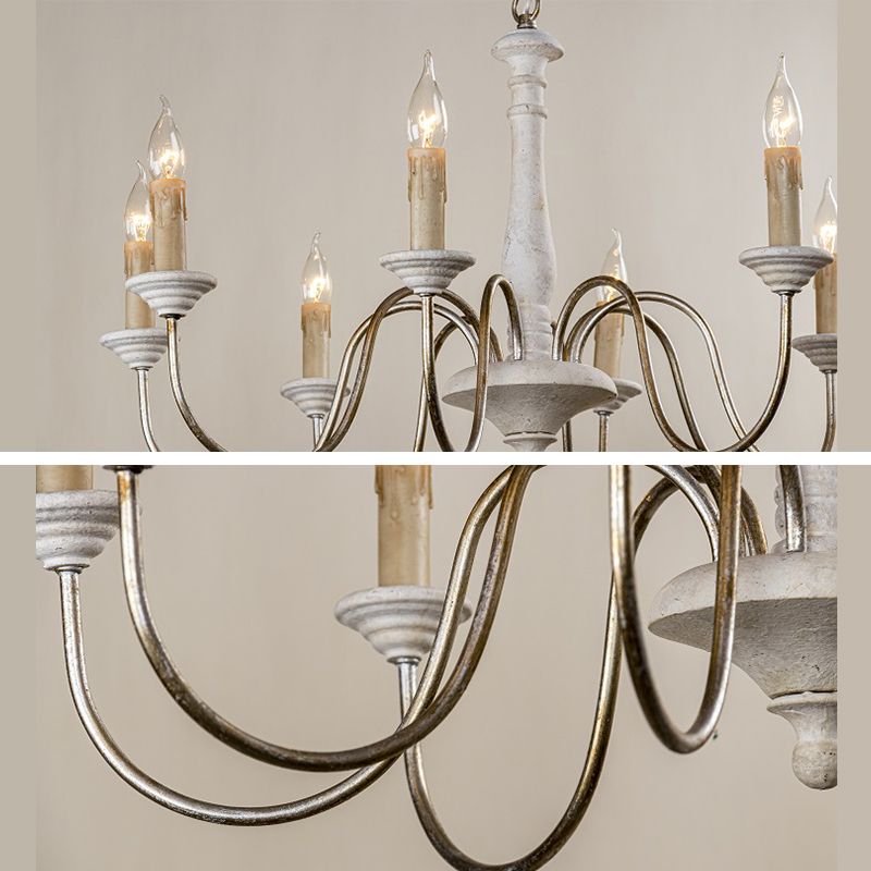 6 Lights Wood Suspended Lighting Fixture Traditional Curving Dining Room Ceiling Suspension Lamp
