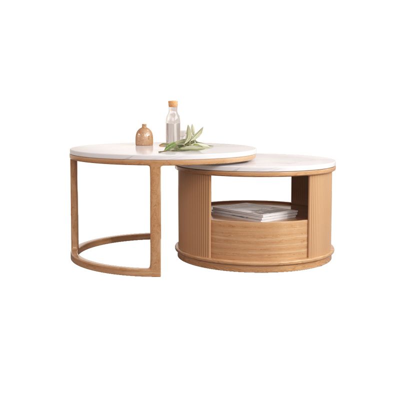Round Coffee Table Frame Nesting Coffee Table Set with Storage Shelf