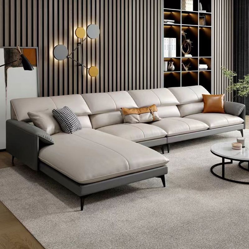 Glam Stationary Genuine Leather Pillow Top Arm Cushions Sofa Chaise